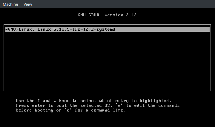 GRUB menu in QEMU